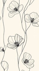 Poster - Elegant black floral outlines gracefully designed on a soft light background enhancing artistic simplicity and beauty