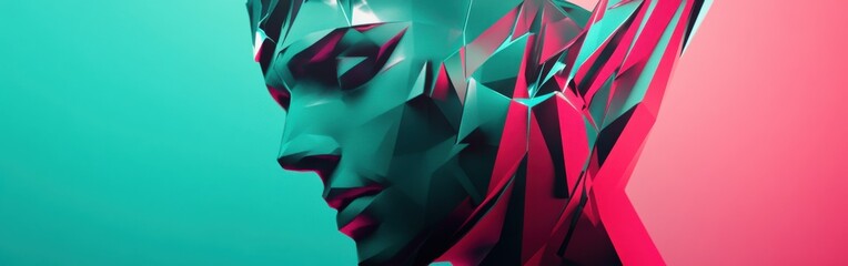 Aufkleber - Bold low-poly geometric design featuring a magenta and teal human silhouette in a modern art style