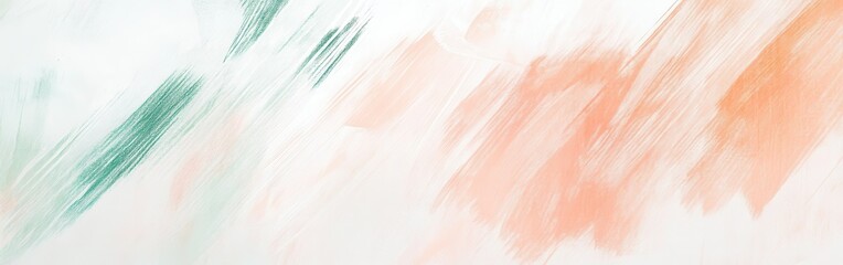 Poster - Abstract composition with soft strokes in green and peach on white background creating a gentle visual flow
