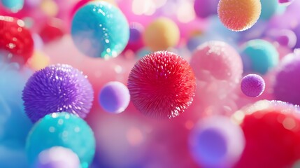 Wall Mural - fluffy colorful 3d balls floating in the air. soft pastel colors. abstract background.