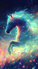 Poster - Vibrant portrayal of a child's profile captured in imaginative colors with flowing elements and a dreamlike background