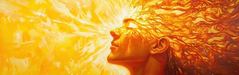 Aufkleber - Vibrant portrayal of a man's face radiating energy and light in an abstract expression of creativity and emotion