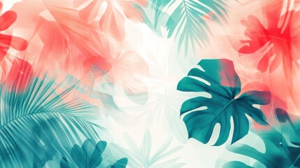 Poster - Vibrant bokeh design using tropical shades with lush palm leaves and soft colors creating a dreamy atmosphere