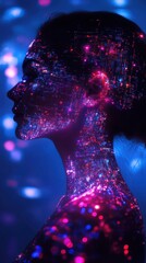Aufkleber - Surreal silhouette of a woman illuminated by vibrant colors in a dreamy setting during nighttime