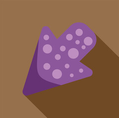 Poster - purple arrow with circles pointing down casting a long shadow, on a brown background