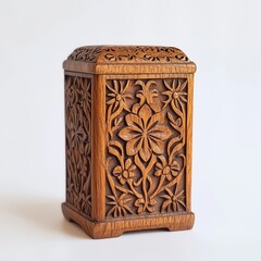 Poster - Intricately carved wooden jewelry box showcasing floral designs and craftsmanship