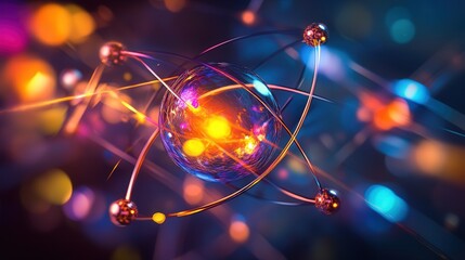 Fototapete - abstract visualization of atoms bonding, with colorful trails representing the exchange of energy.