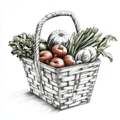 Aufkleber - Fresh produce basket filled with vegetables and greens at a local market during the daytime