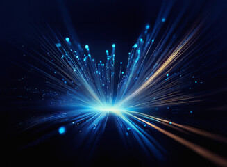 Poster - A grainy, textured burst of blue and orange light streaks across a dark background, resembling a radiant explosion or high-speed movement.  The image evokes feelings of energy and dynamism.