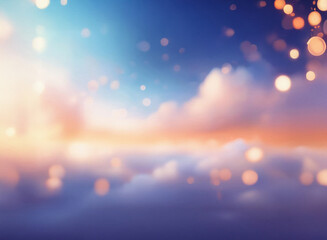 Poster - Grainy texture of a dreamy sunset.  Soft, blurred clouds and warm light create a peaceful, ethereal atmosphere.  Sparkling bokeh adds to the magical feel.