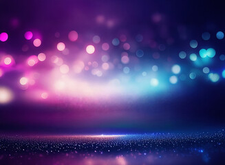 Poster - Grainy texture, vibrant bokeh lights in purple, pink, and blue hues create a dreamy, glittering backdrop.  A sparkling, reflective surface adds depth.