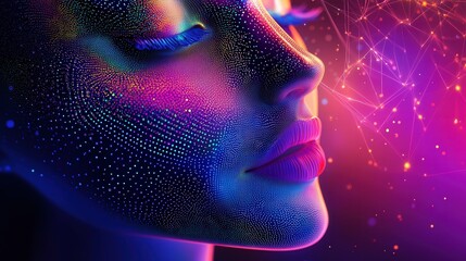 Aufkleber - artistic abstraction of matter particles creating geometric patterns in vibrant neon colors
