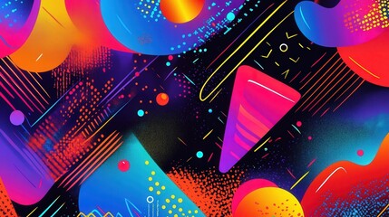 Aufkleber - artistic abstraction of matter particles creating geometric patterns in vibrant neon colors