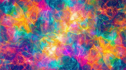 Aufkleber - artistic abstraction of matter particles creating geometric patterns in vibrant neon colors