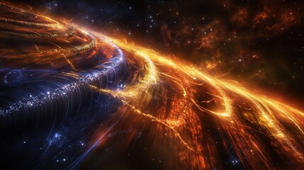 Aufkleber - artistic depiction of charged particles forming electric arcs, radiating energy through a dark expanse