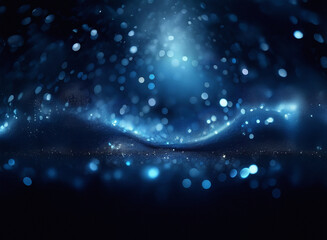 Poster - A grainy, textured image of a dark blue, almost black, background with bright blue bokeh lights, creating a wave-like effect.  The texture is subtle, adding depth to the glowing particles.