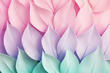 Poster - Gradient-filled petal-like shapes create a soft floral pattern in pastel tones of pink, mint, and lavender for an elegant aesthetic