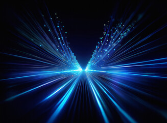 Aufkleber - A grainy, textured image depicts a vibrant blue light streak effect, resembling a high-speed journey through a dark tunnel. The texture gives a sense of motion and energy.
