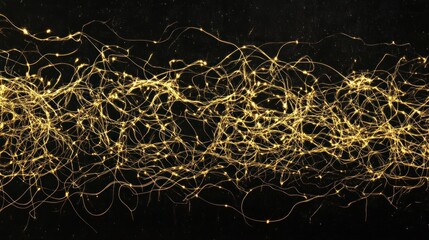 Wall Mural - Abstract golden lines flowing on black background.