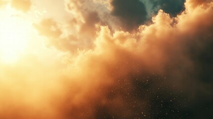 Poster - powdery solid particles being blown into the air, forming a soft, hazy cloud.