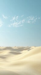 Poster - Expansive golden desert under a clear blue sky with wispy clouds in the distance during midday light