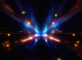 Aufkleber - Grainy texture, vibrant light streaks converge at a central point, creating a dynamic, symmetrical composition in a dark setting.  The effect suggests speed and energy.