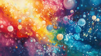 Poster - Liquid particles suspended in an oil-like substance, refracting light into a spectrum of hues