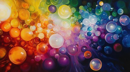Poster - Liquid particles suspended in an oil-like substance, refracting light into a spectrum of hues