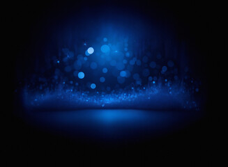 Poster - A grainy, textured abstract image featuring a dark blue background with glowing, out-of-focus light orbs creating a wave-like effect.  The texture is subtly rough, adding depth to the luminous scene.