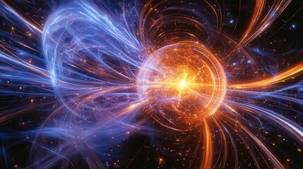 Fototapete - Particles suspended in a magnetic field, forming intricate patterns of attraction and repulsion.