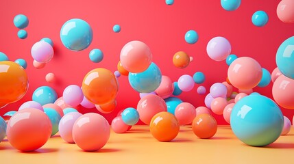 Wall Mural - 3D rendering of a colorful array of glossy spheres.