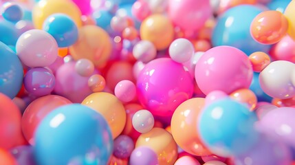 Wall Mural - 3d rendering. pink, blue, yellow, and white balls of different sizes on a light background. the ball