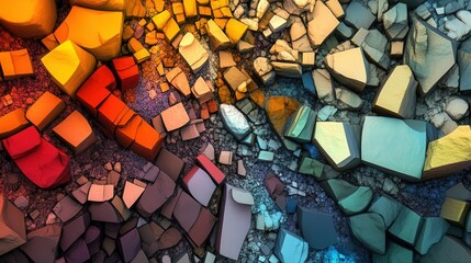 Fototapete - Solid particles arranged in a mosaic-like formation, showcasing their diversity in shape and color.