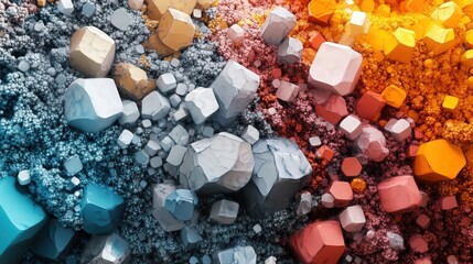 Fototapete - Solid particles arranged in a mosaic-like formation, showcasing their diversity in shape and color.