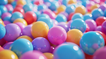 Wall Mural - 3D rendering. Multicolored balls. Pink, yellow, blue, purple. Shiny. Blurred background. Close-up.