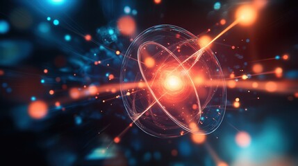Poster - Subatomic particles illuminated with soft light, moving randomly in a vast, dark space.