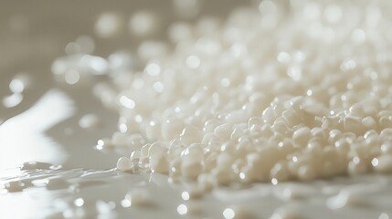 Poster - Tiny solid particles floating in a liquid medium, beginning to settle into a dense layer.