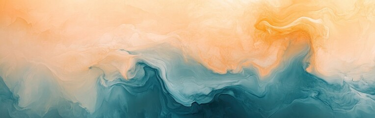 Poster - Swirling hues of blue and orange create a serene and elegant abstract background with a smooth gradient
