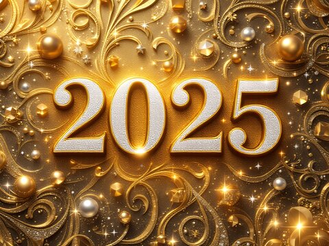 2025 3D gold of Happy New Year Festive Gold and Blue Design for Marketing and Celebrations