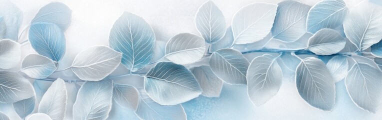 Poster - Delicate silver leaves with frosted edges create an elegant winter aesthetic in a serene indoor arrangement
