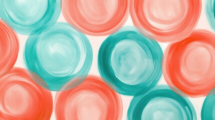 Poster - Abstract coral and teal circles created with pencil strokes on a white background for creative inspiration and design purposes