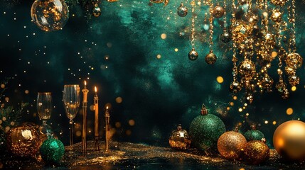 Aufkleber - Celebrate with vibrant emerald green and gold sparkle decorations perfect for festive occasions and gatherings