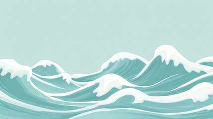 Aufkleber - Waves cresting against a pale turquoise background creating a serene marine atmosphere with delicate foam patterns