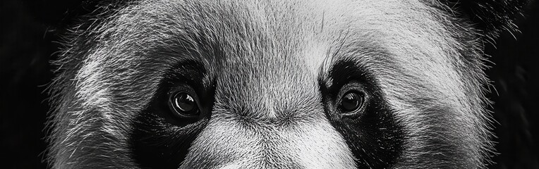 Poster - Close-up view of a panda's face showcasing its distinct features and expressive eyes in natural habitat