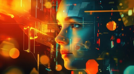 Aufkleber - Harmonious blend of technology and humanity in a vivid, futuristic visualization