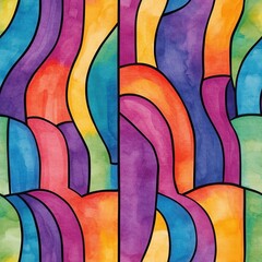 Aufkleber - Bold doodle cartoon drawings with vibrant watercolor patterns in a creative design of flowing shapes