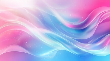 Wall Mural - Abstract background with flowing, pastel pink, blue, and white waves and sparkles.