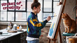 © Simon - Woman painting a modern abstract artwork in a studio