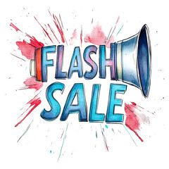 Poster - Flash Sale Announcement With Megaphone And Paint Splatter