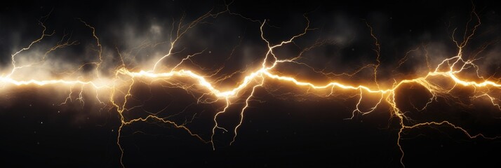 Aufkleber - Stunning Isolated Lightning Bolt with Extensive Branching, Bright Yellow Glow, and Dramatic Dark Background Captivating Natural Phenomenon